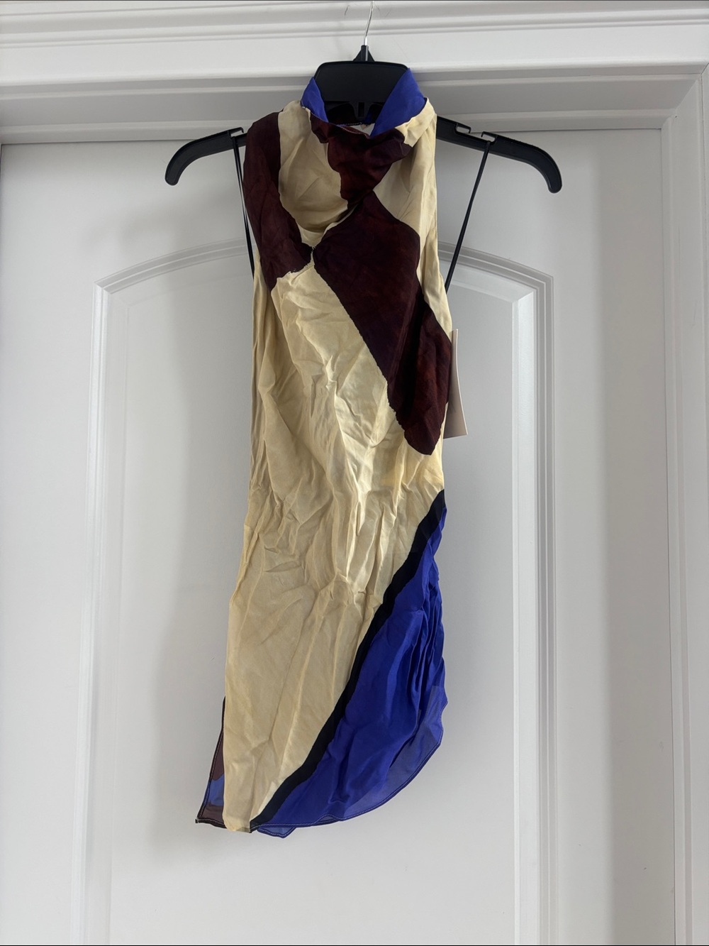 Colorblock Sleeveless Scarf Dress - Cream, Burgundy & Royal Blue NWT